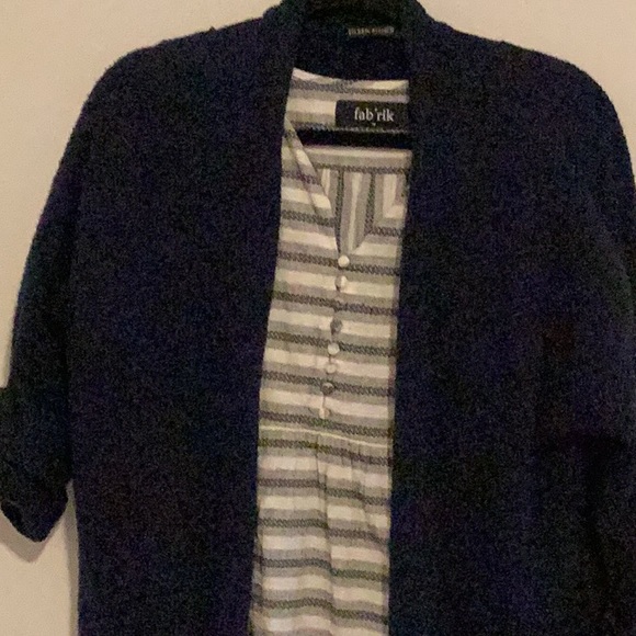 Eileen Fisher sweater 2 pocket dark blue long sleeve med gently worn comfy cozy - Picture 2 of 7